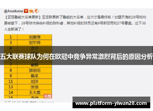 五大联赛球队为何在欧冠中竞争异常激烈背后的原因分析